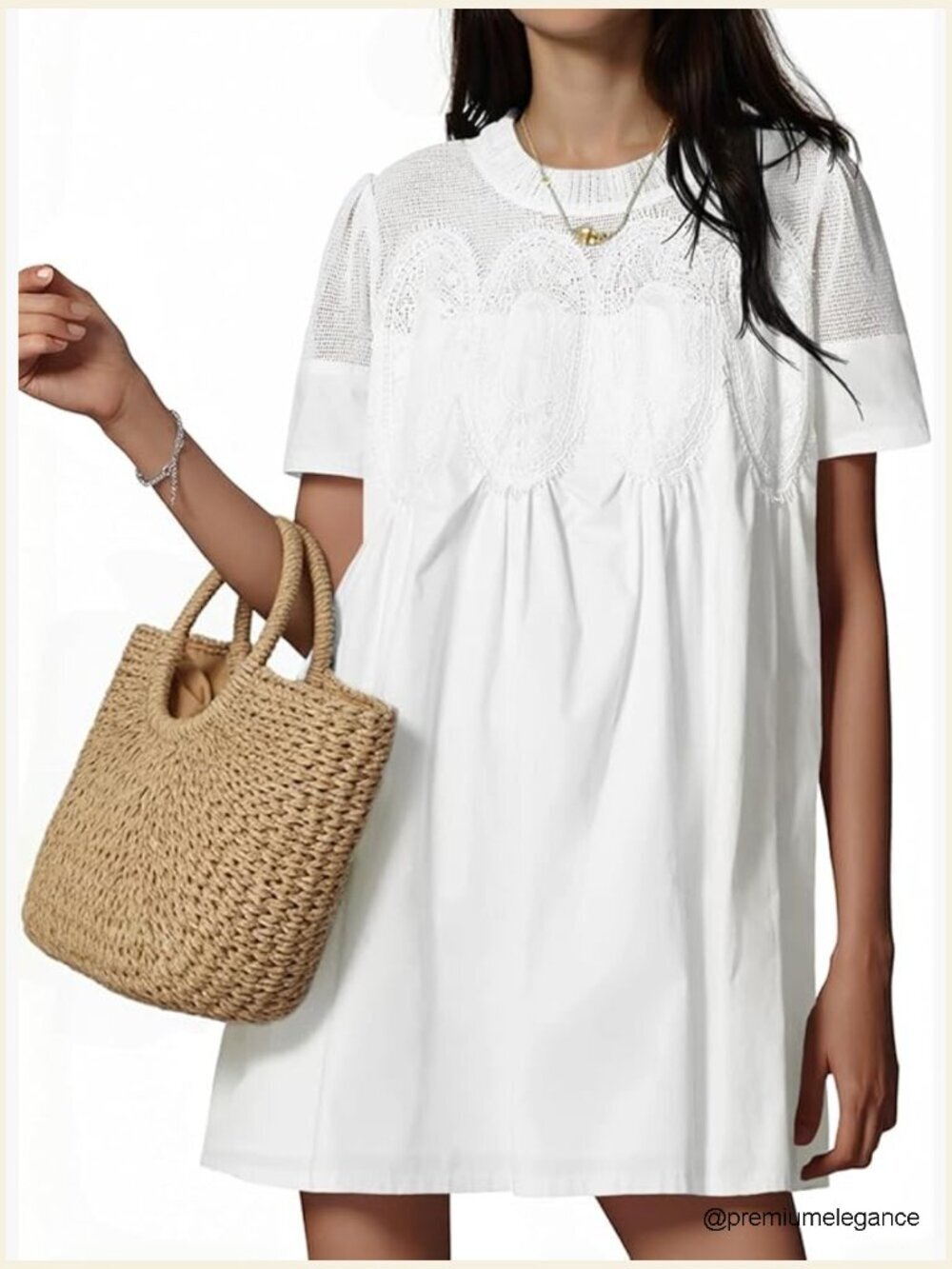Lace Mini Dress Sheer Mesh Short Sleeve Babydoll Casual Summer